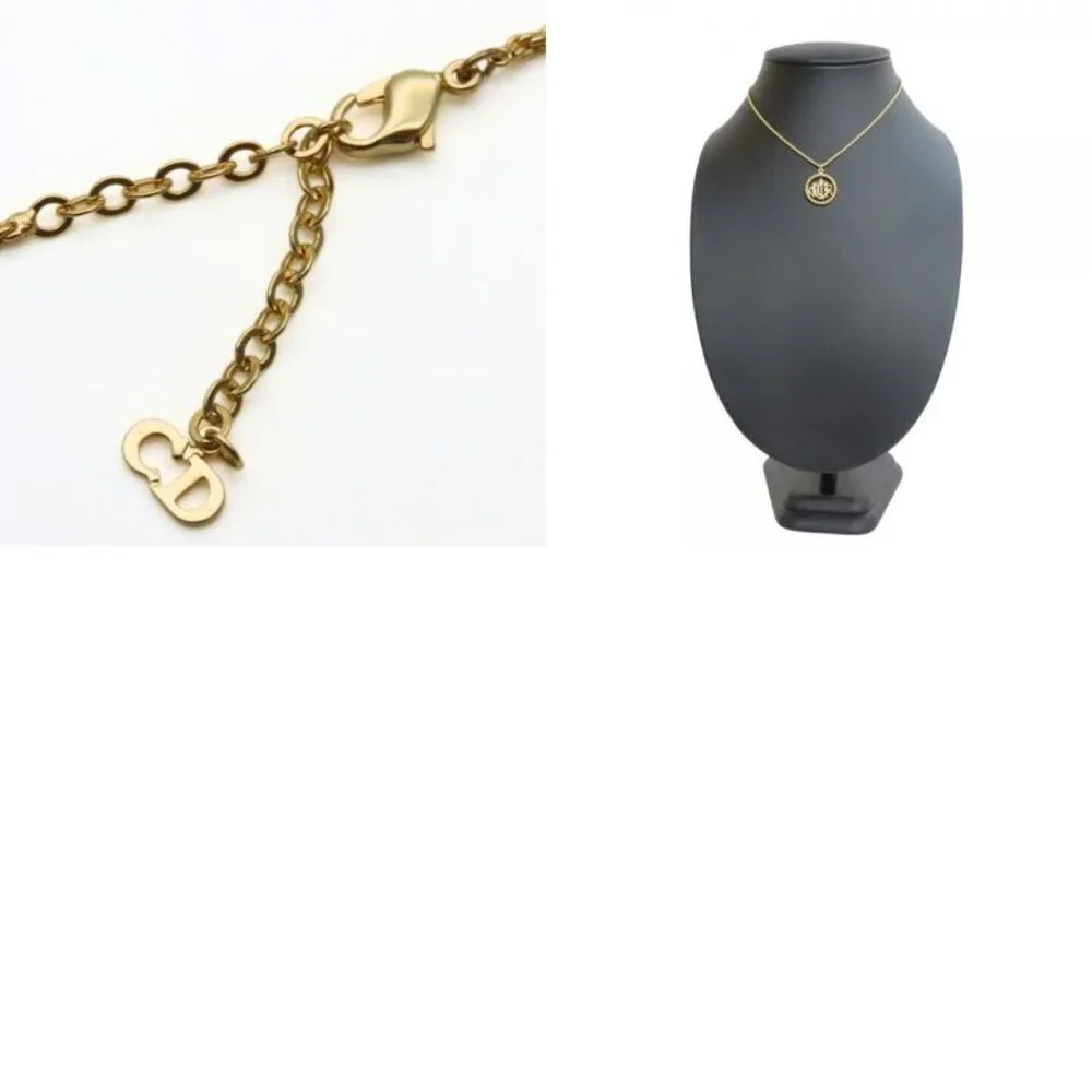 Christian Dior Necklace Emblem Logo Metal Gold GP Plated Accessory - Picture 9 of 9